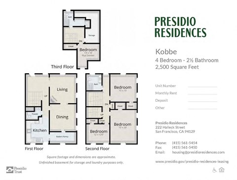 A floor plan for a three-bedroom apartment at Presidio Residences.